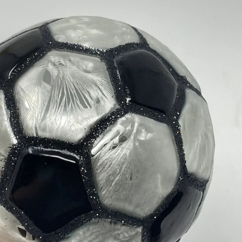 New Glass Christmas Ornament Soccer ball Black White‎ boys girls gift x-mas